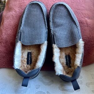 Rockport Gray Suede Leather Loafers with faux fur lining 10 M